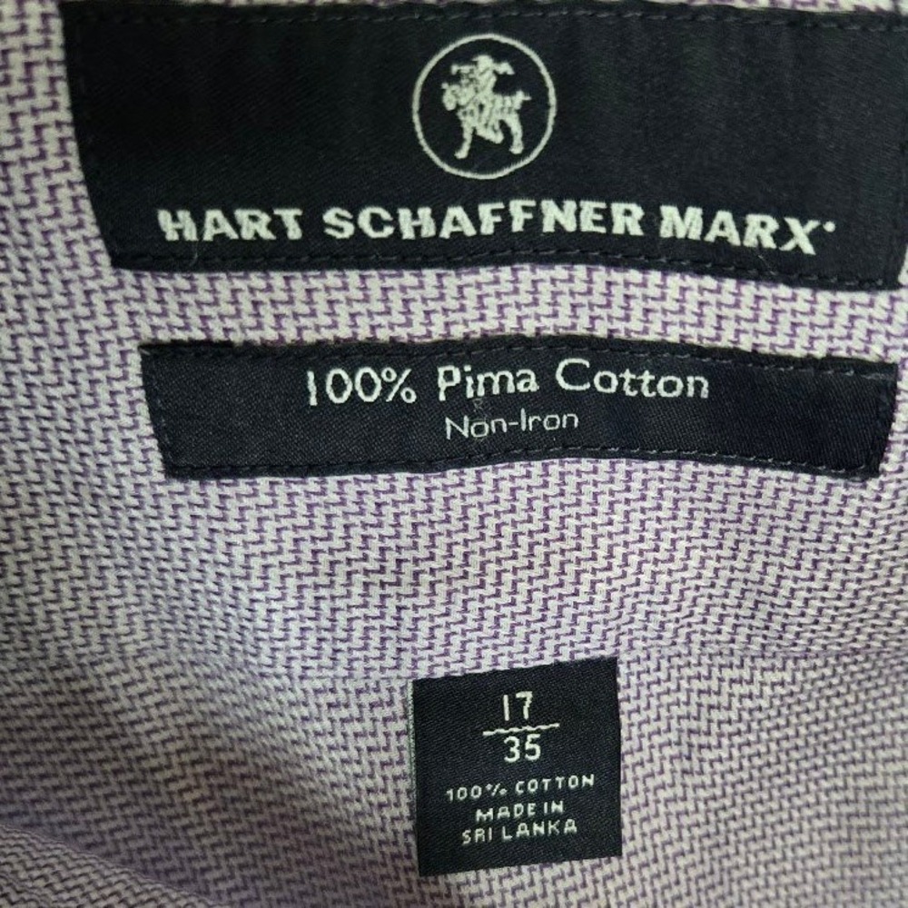 Hart Schaffner Marx Mens 17 35 Purple Micro Check Pima Cotton Non-Iron Shirt - Picture 5 of 5